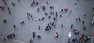 Aerial view of people in a square